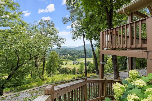 wooden terrace with a mountain view