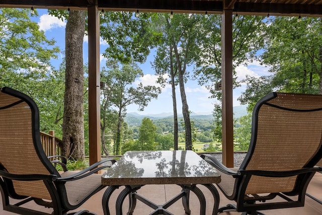 interior space featuring a mountain view