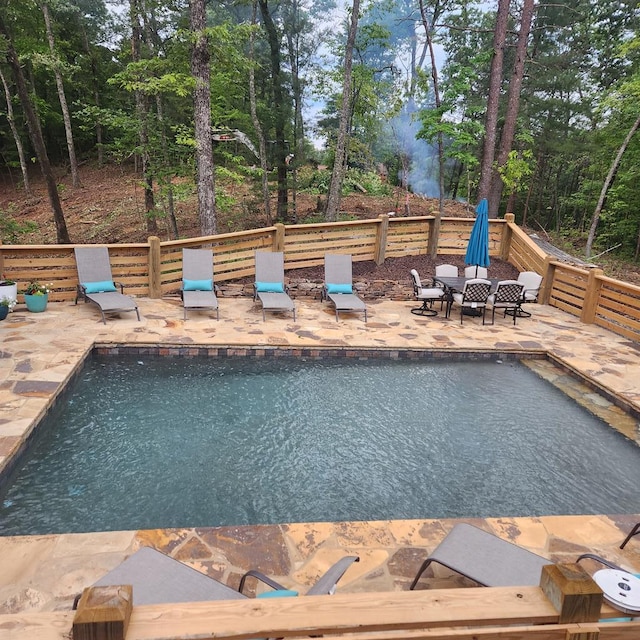 view of pool featuring a patio area and a fenced in pool