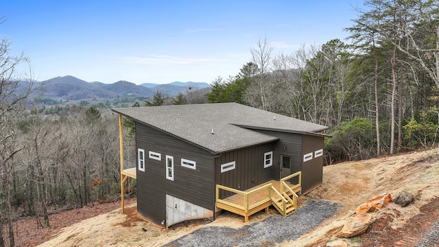 LOT17 Peaks Dr, Hayesville, NC 28904 - view of side of property featuring a forest view, a deck with mountain view, and a shingled roof