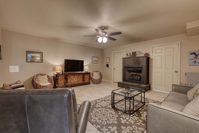 living room featuring ceiling fan