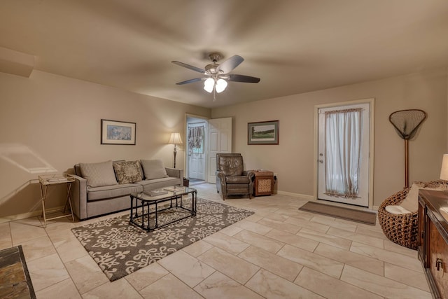 living room featuring ceiling fan