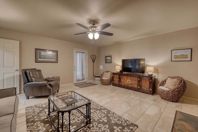 living room featuring ceiling fan