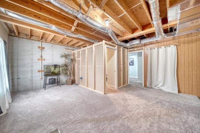 basement with light carpet