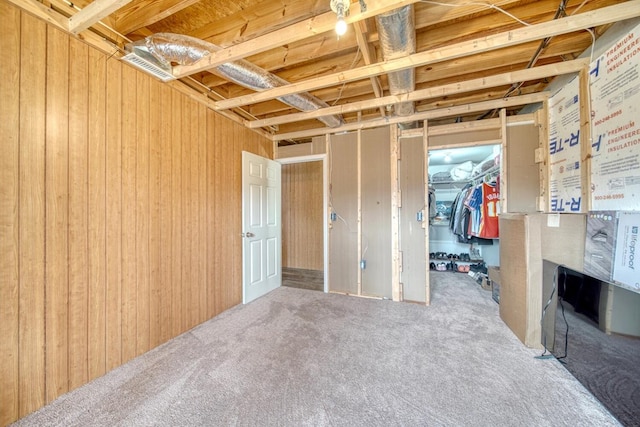 basement with carpet flooring