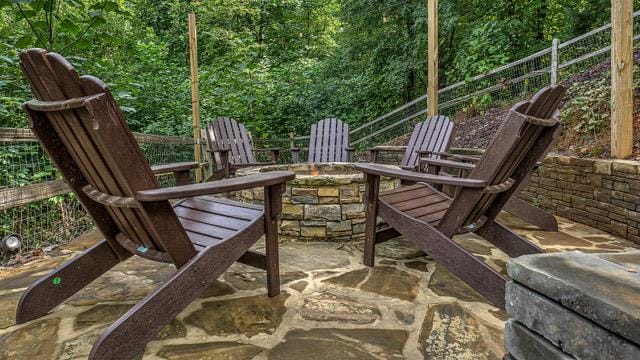 view of patio / terrace with a fire pit