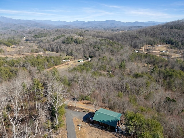 drone / aerial view with a view of trees and a mountain view