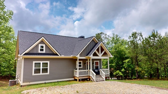 162 Barefoot Trl, Blairsville, GA 30512 - craftsman house featuring board and batten siding, roof with shingles, covered porch, and central air condition unit