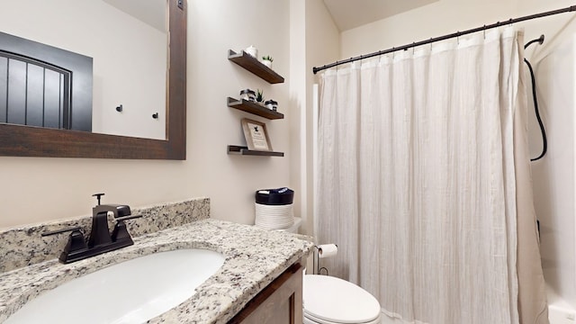 162 Barefoot Trl, Blairsville, GA 30512 - bathroom with toilet, vanity, and curtained shower