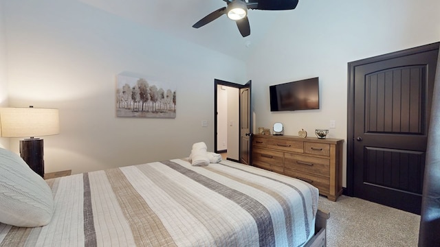 162 Barefoot Trl, Blairsville, GA 30512 - carpeted bedroom with vaulted ceiling and a ceiling fan