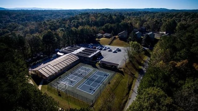 aerial view featuring a forest view