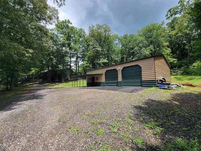 view of detached garage