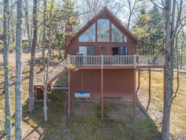 1595 Country Walk, Murphy, NC 28906 - rear view of house with a wooden deck, stairs, and a chimney