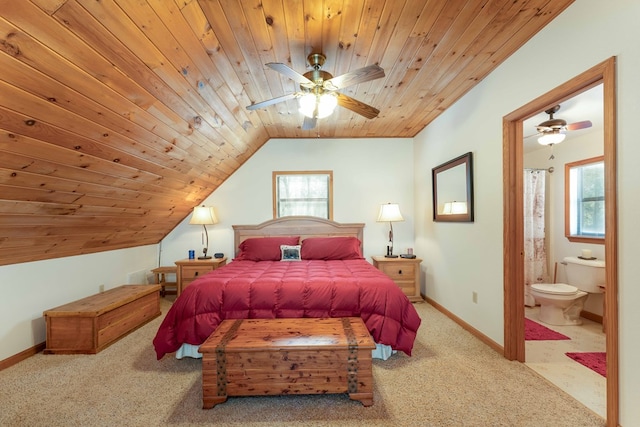 1595 Country Walk, Murphy, NC 28906 - bedroom featuring carpet, wood ceiling, vaulted ceiling, connected bathroom, and baseboards