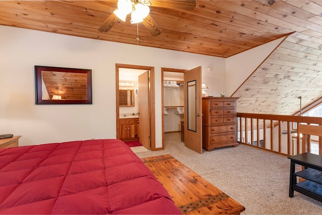 1595 Country Walk, Murphy, NC 28906 - bedroom with carpet, a spacious closet, connected bathroom, wooden ceiling, and a sink