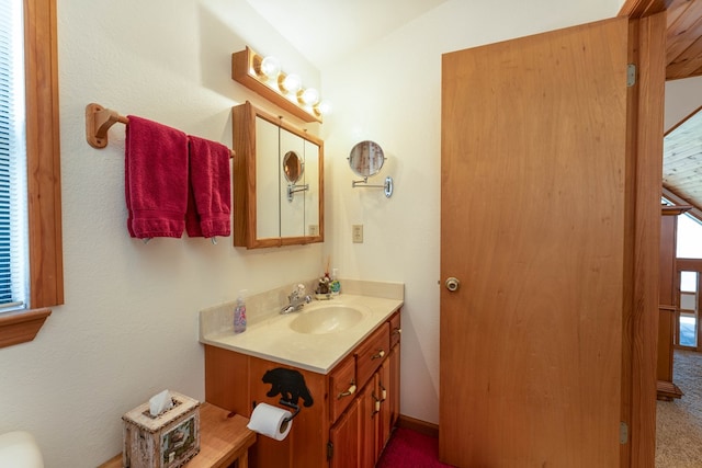 1595 Country Walk, Murphy, NC 28906 - half bathroom with vanity and vaulted ceiling