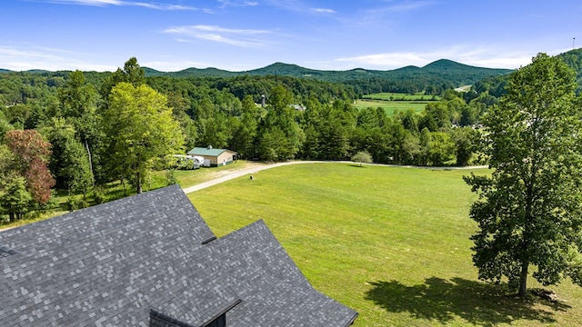 drone / aerial view featuring a mountain view