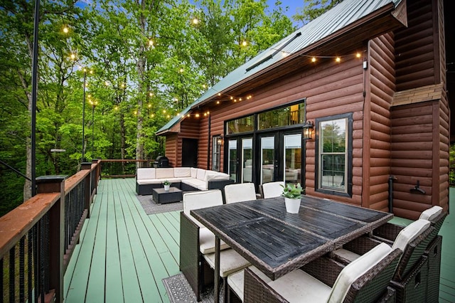 400 Creekside Dr, Mccaysville, GA 30555 - wooden deck featuring an outdoor hangout area and french doors