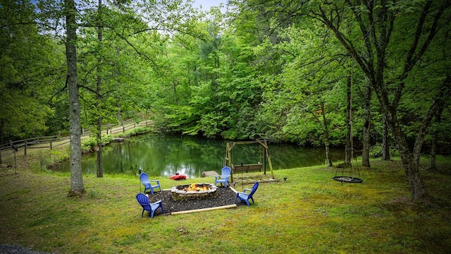 400 Creekside Dr, Mccaysville, GA 30555 - view of yard with an outdoor fire pit, a wooded view, and a water view