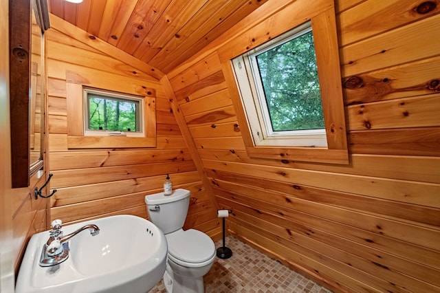 400 Creekside Dr, Mccaysville, GA 30555 - half bath featuring wooden walls, toilet, a sink, and wooden ceiling