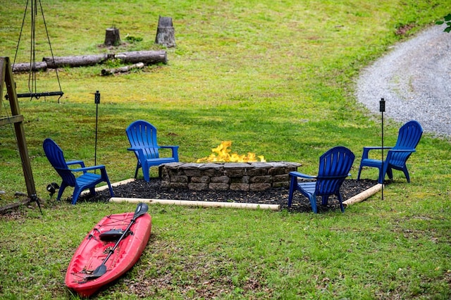400 Creekside Dr, Mccaysville, GA 30555 - view of grassy yard with a fire pit