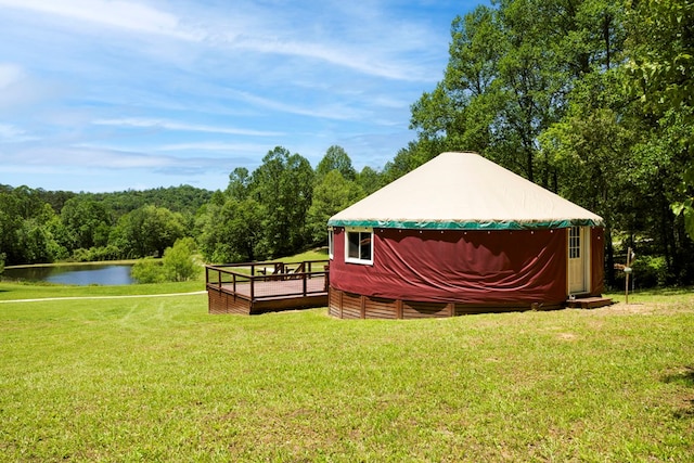 910 Sawyer Cove Rd, Hayesville, NC 28904 - view of green lawn featuring a deck with water view