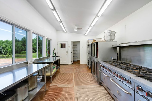 910 Sawyer Cove Rd, Hayesville, NC 28904 - kitchen featuring lofted ceiling and range with two ovens