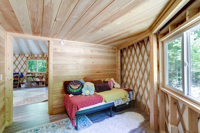 910 Sawyer Cove Rd, Hayesville, NC 28904 - bedroom featuring wooden ceiling, wooden walls, and wood finished floors