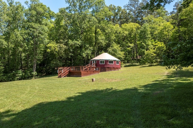 910 Sawyer Cove Rd, Hayesville, NC 28904 - view of green lawn featuring a deck and a forest view