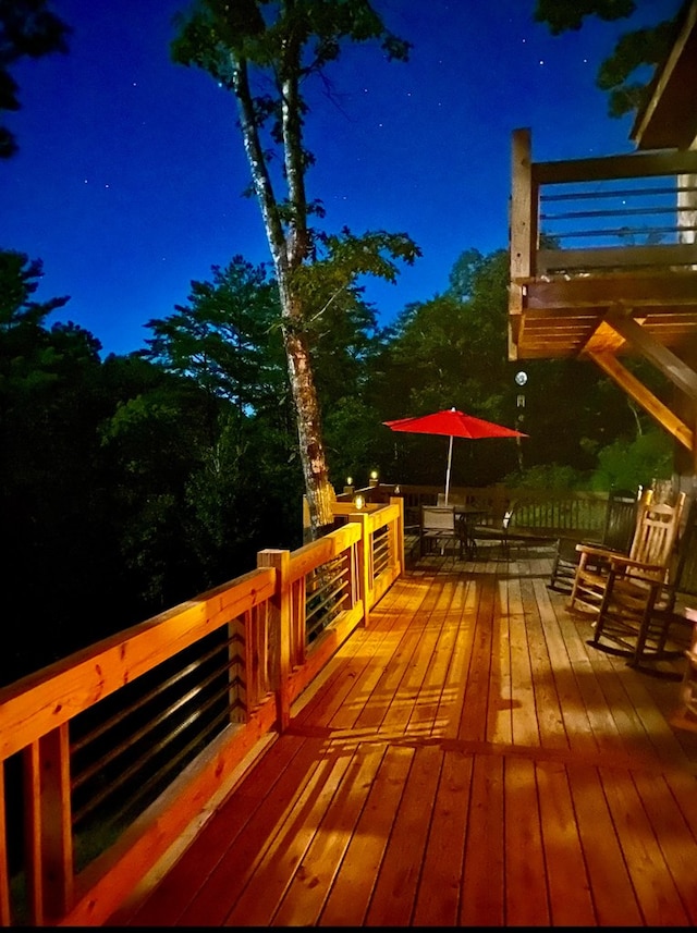 view of deck at night