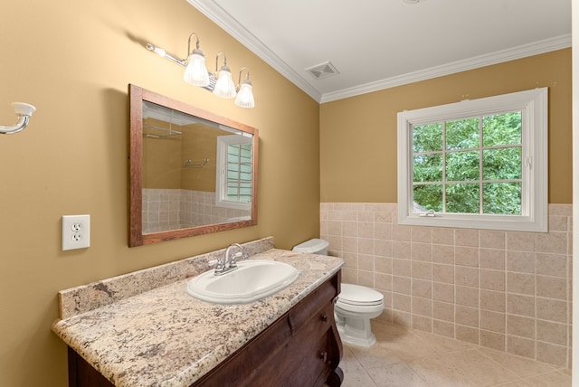 802 Old Mill Trl, Ball Ground, GA 30107 - full bathroom with toilet, vanity, tile walls, tile patterned flooring, and a shower