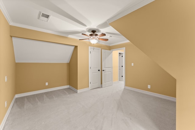 802 Old Mill Trl, Ball Ground, GA 30107 - additional living space with ceiling fan, light carpet, baseboards, and lofted ceiling