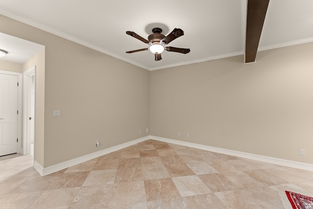 802 Old Mill Trl, Ball Ground, GA 30107 - unfurnished room featuring ceiling fan, baseboards, crown molding, and light stone finish floors