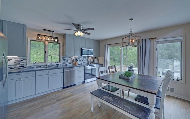 kitchen featuring appliances with stainless steel finishes, sink, decorative backsplash, and a wealth of natural light