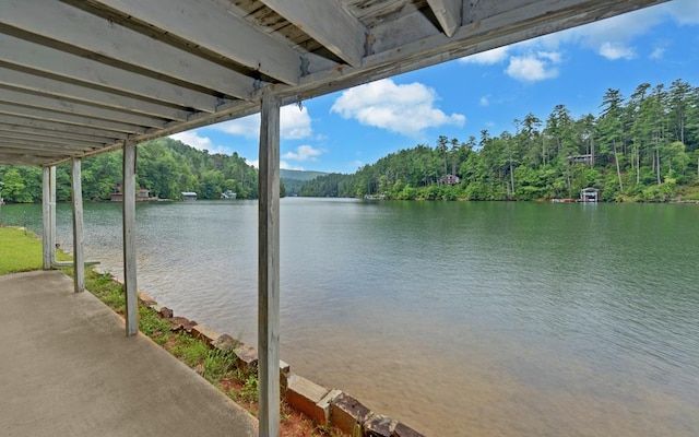 view of dock with a water view