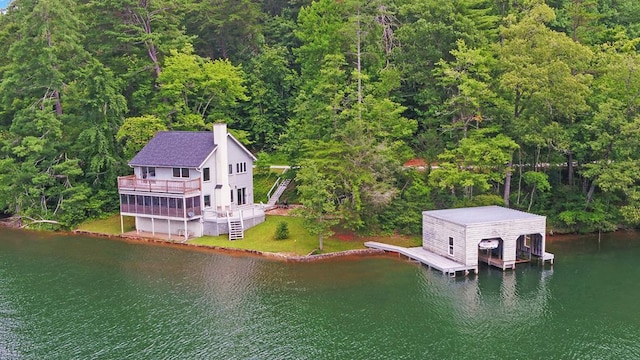 aerial view with a water view