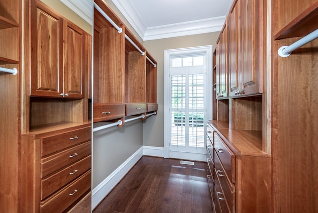 walk in closet featuring dark wood-type flooring