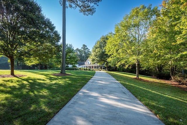 view of property's community featuring a yard