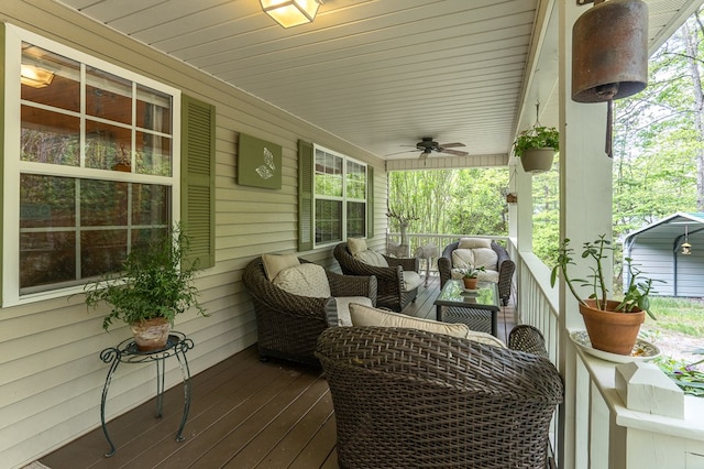 45 8 Point Trl, Blairsville, GA 30512 - wooden terrace featuring covered porch, ceiling fan, and an outdoor living space
