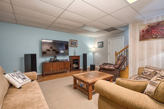 45 8 Point Trl, Blairsville, GA 30512 - living room featuring wood finished floors, baseboards, stairs, and a drop ceiling