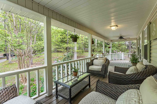45 8 Point Trl, Blairsville, GA 30512 - wooden deck featuring covered porch, ceiling fan, and outdoor lounge area