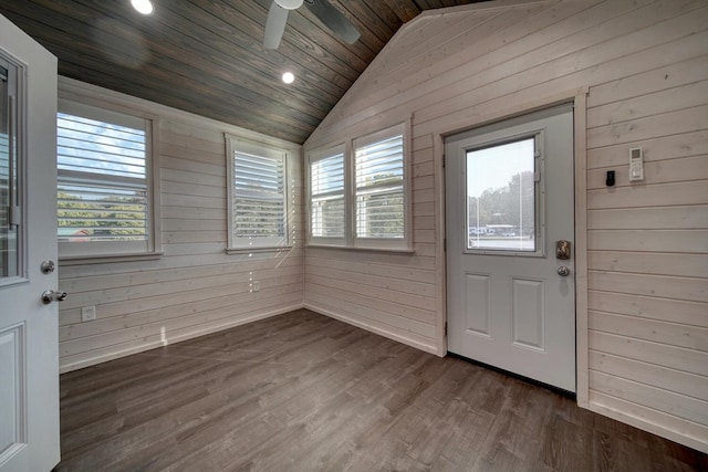 entrance foyer with a healthy amount of sunlight and wood walls