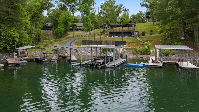 view of dock featuring a water view