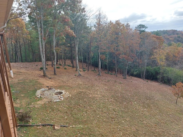 view of yard with a wooded view