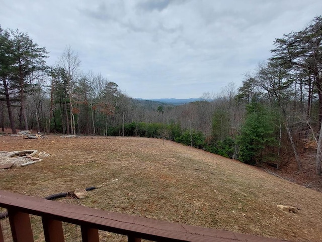 view of yard featuring a wooded view