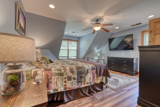 602 Mill Ridge Rd, Hiawassee, GA 30546 - bedroom with wood finished floors, recessed lighting, and ceiling fan