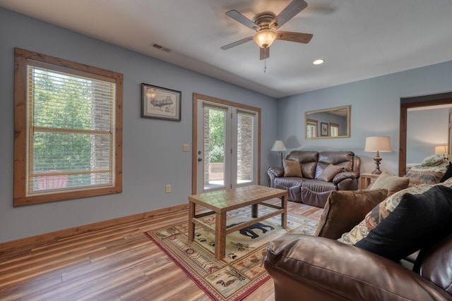 602 Mill Ridge Rd, Hiawassee, GA 30546 - living area featuring wood finished floors, a ceiling fan, and recessed lighting
