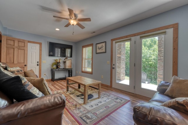 602 Mill Ridge Rd, Hiawassee, GA 30546 - living room featuring plenty of natural light, ceiling fan, light wood-type flooring, and recessed lighting