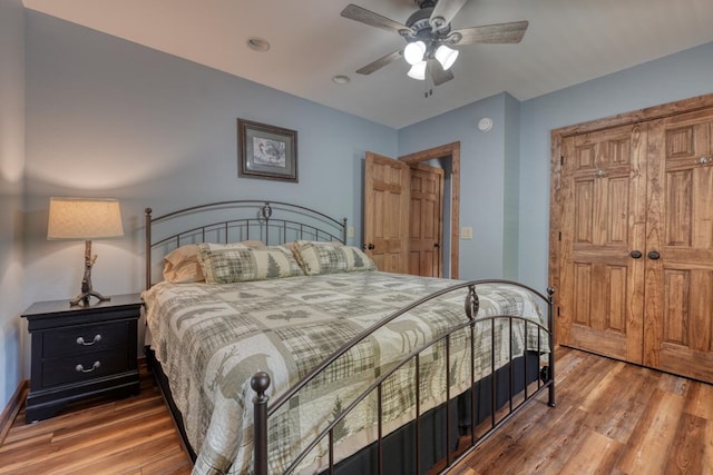 602 Mill Ridge Rd, Hiawassee, GA 30546 - bedroom featuring wood finished floors, a ceiling fan, and recessed lighting