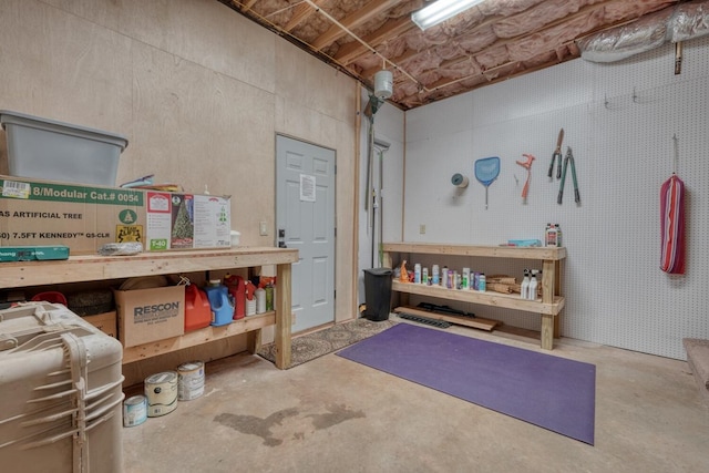 602 Mill Ridge Rd, Hiawassee, GA 30546 - misc room with unfinished concrete floors and a workshop area